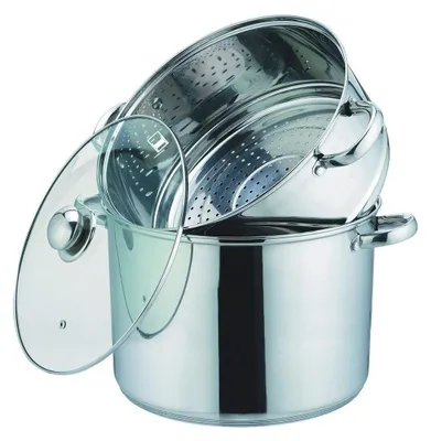 Image de KAMBERG Couscousière, acier inoxydable, casserole, 2 en 1 gris, 27,5 x 27,5 x 28,3 cm