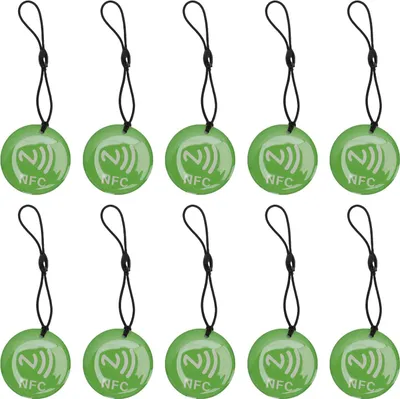 Zdjęcie produktu dla 10 sztuk breloków NFC, kolor zielony, chip NTAG213, 35 cm, przenośny programowalny brelok