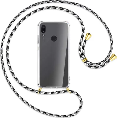 Produktbild von Handykette Backcover-Schutzhülle mit Band (Metall goldfarben) für Xiaomi Redmi Note 7 (Pro) - schwarz/grau/weiß