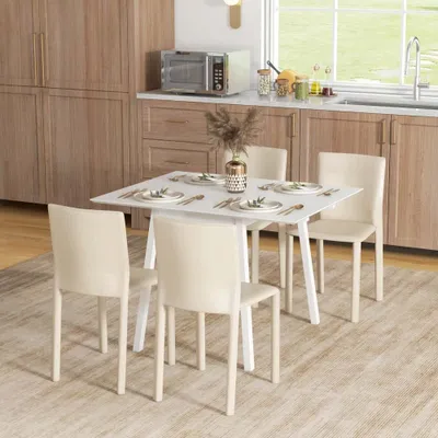 Produktbild von AIORBER Esstisch, stabil, klappbar, platzsparend, aus Kiefernholz, Klapptisch, für Esszimmer, Wohnzimmer, 110 x 86 x 75 cm, Weiß
