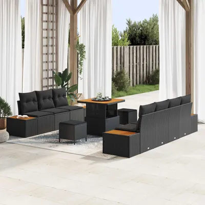 Immagine prodotto di vidaXL Set di divani da giardino con cuscini 10 pezzi Nero Poly Rattan