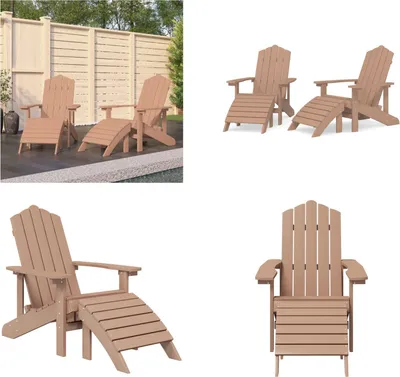 Produktbild von vidaXL Adirondack Gartenstühle 2 Stk. mit Hockern HDPE Braun - Gartenstuhl - Gartenstühle - Outdoor Stuhl - Gartensessel