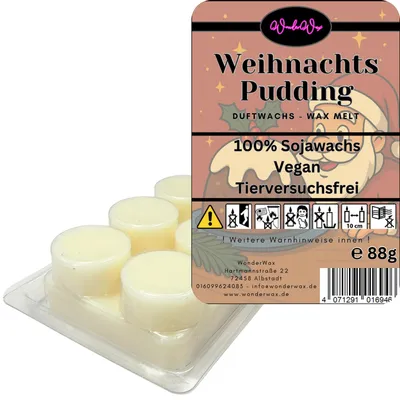 Produktbild von WonderWax Duftwachs Weihnachten Wax Melts für Duftlampe, 6 Kreise Duftmelt Wachsmelt Sojawachs Duftwachs Würfel für Raumdüfte, Wachs Duftöl Winter Indoor Schmelzen für Aromalampe Weihnachtspudding