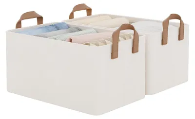 Produktbild von Aufbewahrungsboxen - Faltbare Aufbewahrungskörbe - Set aus 2 - Stoff mit Griffen - 37,5 x 26 x 21 cm - Dekorative Regalboxen