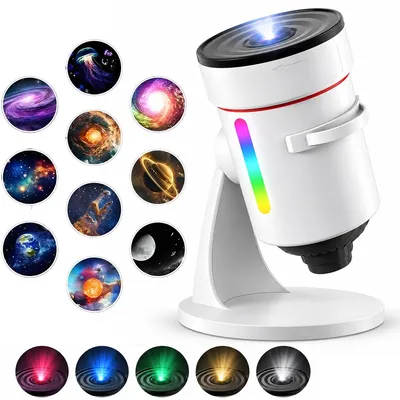 Produktbild von Galaxie Projektor Kinder, Sternenlicht Nachtlampe mit 10 wechselbaren Motiven, Astronomie Projektor, USB LED Deckenlicht für Schlafzimmer