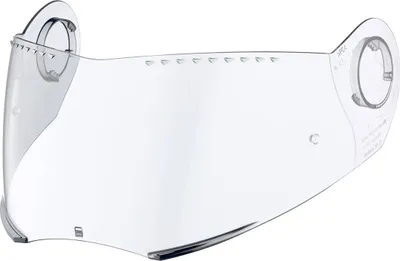 A clear motorcycle helmet visor against a white background.