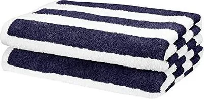 Image de Serviette de Plage - PROMO LINGE - Coton - 180x100cm - Blanc,Bleu