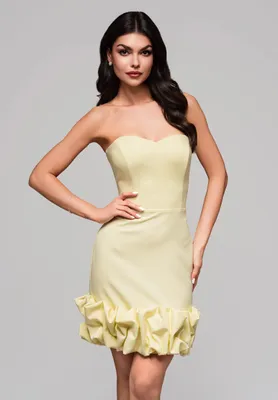 Produktbild von Ombre Kurzes Abendkleid mit Rüschen und Blütendetai gelb XL