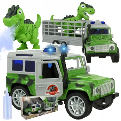 Zdjęcie produktu dla Auto Jeep z Przyczepą i Dinozaurem Napęd Dźwięk Światło Dym