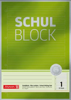 Produktbild von BRUNNEN Schulblock A4 Lineatur 01, 1. Klasse, mit Kontrastlineatur, 50Blatt, Premium
