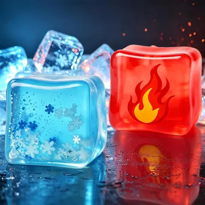 Productafbeelding van Stressballen - Squeeze Cube - Anti-stress - Vierkante stressballen - Cadeau voor volwassenen - Ijs- en vuurstijl
