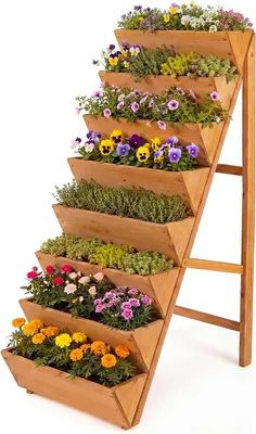Produktbild von KOMFOTTEU Hochbeet mit 8 Etagen, vertikaler Blumenkasten aus Tannenholz, freistehendes Kräuterbeet, Pflanzenregal, platzsparende Blumentreppe, Pflanzentreppe für Balkon, Garten & Terrasse