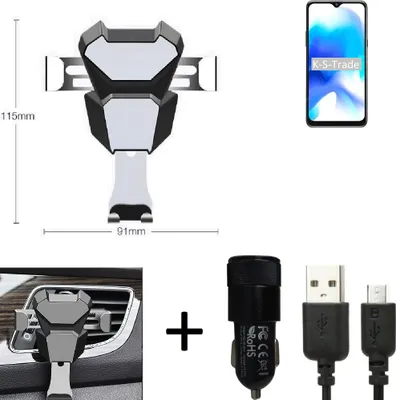Produktbild von K-S-Trade KFZ Halterung kompatibel mit Blackview A80s Halterung Lüftungshalterung Lüftungsschlitz schwarz-silber Autohalterung Handy inkl. KFZ
