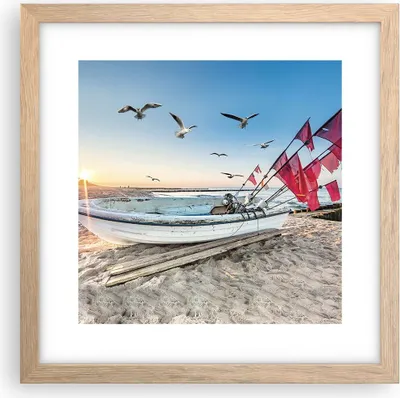 Produktbild von Gerahmtes Poster - Rahmen in heller Eiche - £ódŸ Küste Möwen - 30x30 cm - Wand Bild - Wanddeko - Wandbilder - Kunstposter - Wandposter - Bilderrahmen - Bilder - Kunstdruck - P2NAC30x30-4779