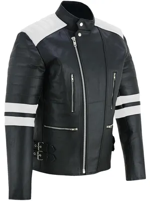 Produktbild von Motorradjacke Retro Vintag Oldschool Lederjacke, Größe:50/M, Farbe:Weiß