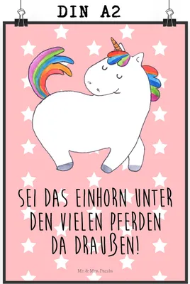 Produktbild von Mr. & Mrs. Panda Bild Einhorn Stolzieren DIN A2 - Rot Pastell - Geschenk, Plakat, Deko, Pferd, wanddeko, Wandbild, drucke, Stolz, Reiten, Reiter, Freundin, Unicorn