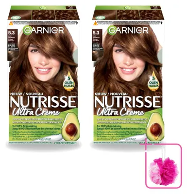 Obrázok produktu pre 2 x Garnier Nutrisse Ultra Crème, farba na vlasy 5.3, svetlohnedá zlatá, balenie s dvojitou dávkou - 2 kusy