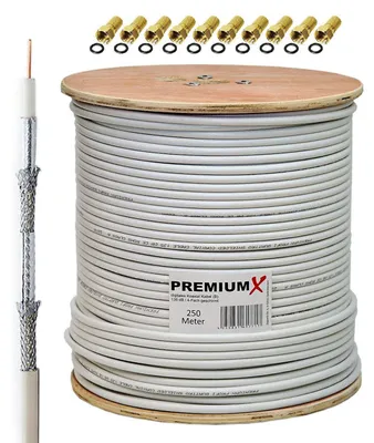 Produktbild von PremiumX 250m BASIC Koaxialkabel 135dB 4-fach SAT Koax Kabel 10x F-Stecker