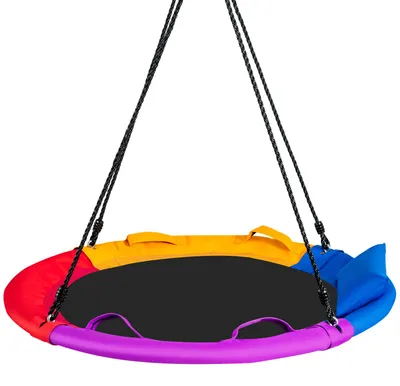 Immagine prodotto di Altalena a nido COSTWAY φ120 cm, altalena a disco con fune regolabile in altezza da 100 a 180 cm, cuscini e maniglie, altalena con portata fino a 150 kg per bambini e adulti