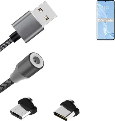 Produktbild von K-S-Trade Hochwertiges Magnet-Lade-kabel Sync-Kabel Daten-Kabel für Meizu 18 Pro mit USB-Typ-C-Anschluss und Micro-USB-Anschluss 2A bis zu 480mbps