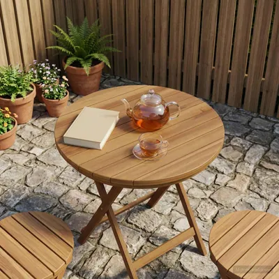 Produktbild von Tischplatte Ø 40 x 3,5 Rund Massives Teakholz Natur