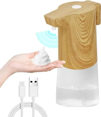 Image de Distributeur automatique de savon moussant 300 ml, rechargeable par USB - Fixation murale sans perçage - Pour la cuisine et la salle de bains - Distributeur de savon automatique blanc étanche