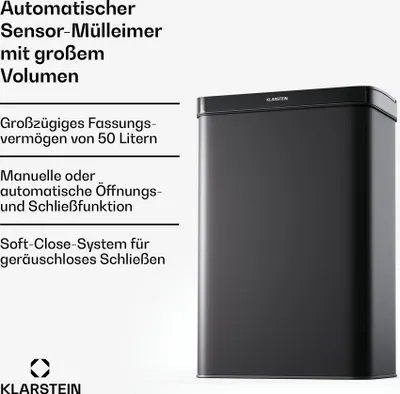 Produktbild von Klarstein Sensor-Mülleimer 50L - berührungslos & hygienisch, Edelstahl, Soft-Close, ideal für Küche & Büro, Küchen-Mülleimer