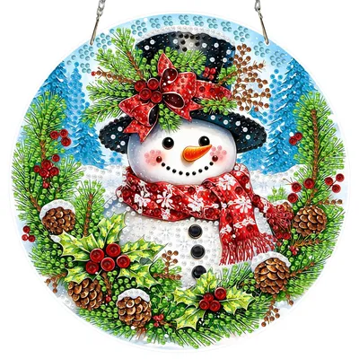 Produktbild von Diamond Painting Fensterbilder - Schneemann-Motiv - Bastelset für Anhänger - 5-teiliges Set