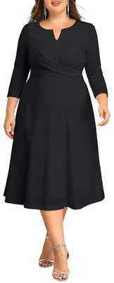 Produktbild von Hochzeitskleid in Übergröße – Kirchliches Midi-Herbstkleid, halbformell, 3/4-Ärm