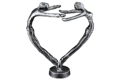 Produktbild von Moderne Design Figur, Skulptur mit Motto, DAS SCHÖNSTE WAS MAN EINEM MENSCHEN..., aus Eisen, Farbe Antiksilber, durch kunstvollen Stil in Szene gesetzt, tolle kreative Geschenkidee