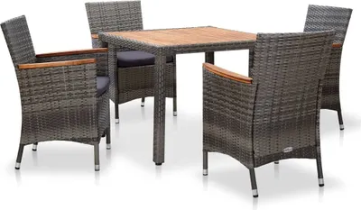 Produktbild von The Living Store 5-tlg. Garten-Essgruppe mit Auflagen Poly Rattan Grau