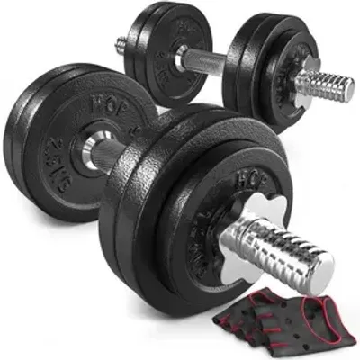 Produktbild von Hop-Sport Gusseisen Kurzhanteln 2er Set - Kurzhantel Set 30kg Hanteln Set inkl. Trainingshandschuhe