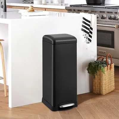 Imagen del producto de Cubo de basura de 8 galones (30 litros) con pedal, de acero inoxidable, con tapa de cierre suave y silenciosa, y recipiente interior extraíble ()