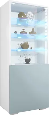 Produktbild von Vladon Vitrine Granada, Germany, Vitrinenschrank mit Glastür und Glaseinsatz inkl. LED, Weiß matt/Denim matt (50 x 122,5 x 34,5 cm)
