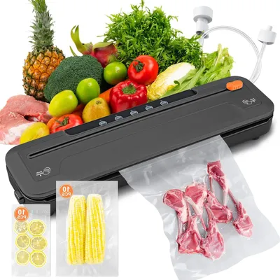 Immagine prodotto di Macchina per il sottovuoto - Sigillatrice sottovuoto - Conservazione degli alimenti - Potenza di aspirazione: 65 kPa - Include sacchetti - Colore: nero