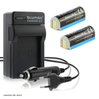 Produktbild von 2x Akku + Lader für Canon NB-9L IXUS 1000 1000HS 1100HS 500HS 600 mAh (3,7V)
