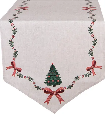 Zdjęcie produktu dla Clayre & Eef Bieżnik na stół 50x160 cm Beżowy Bawełniany Świąteczny
