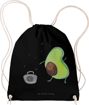Produktbild von Mr. & Mrs. Panda Rucksackbeutel Avocado Tanzen - Schwarz - Geschenk, wander rucksack, gym tasche, Feier, Sportbeutel, Musik, Beutel, Turnbeutel, Party, sporttasche klein