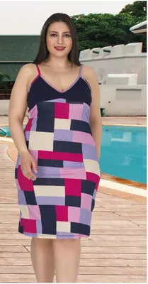 Produktbild von Damen Große Größen Nachthemd Pyjama Tunika Mehrfärbig 2XL Schlafanzug mit Muster L-86