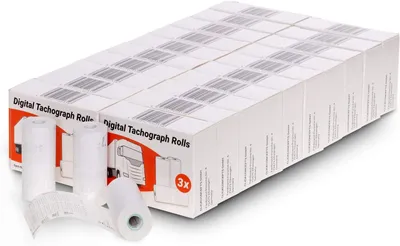 Imagen del producto de Rollos de papel térmico para tacógrafos digitales, de 8 metros de longitud, con dimensiones de 57/28/7 mm, libres de BPA