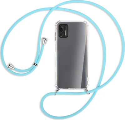 Produktbild von Handykette Backcover-Schutzhülle mit Band (Metall silberfarben) für Motorola Moto G Pro 2021 - himmelblau