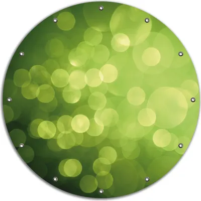 Produktbild von Wallario rundes Outdoor-Poster für Garten oder Balkon, Motiv Abstrakte grüne Kreise  grüne Lichtpunkte, 90 cm Durchmesser