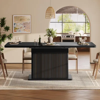 Obrázok produktu pre MODFU Rozťahovací jedálenský stôl 120–160 cm, jedálenský stôl s výklopnou doskou, kuchynský stôl so skrytým úložným priestorom, moderný obývačkový stôl, čierna farba