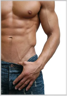 Produktbild von Wallario Wandbild Halbnackter Mann mit Jeans, Größe: 70,30 x 100,30 cm, Poster mit weißem Kunststoffrahmen