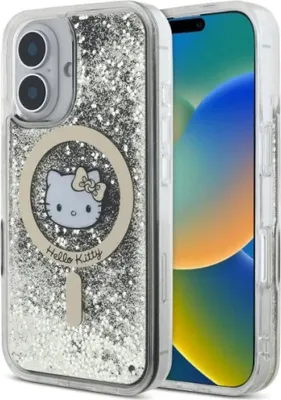 Produktbild von Hello Kitty Liquid Glitter Fever MagSafe - iPhone 16 Hülle (Schwarz / Gold)