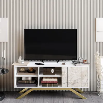 Produktbild von Decorotika North TV-Ständer für TVs bis zu 58" Weiß & Gold