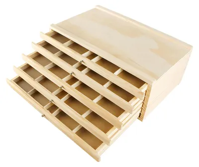 Produktbild von Aufbewahrungsbox aus Holz für Künstlerbedarf mit 5 Schubladen, Farbkasten/Aufbewahrungsbox aus Holz für Künstlerbedarf 40x26x12,3 cm