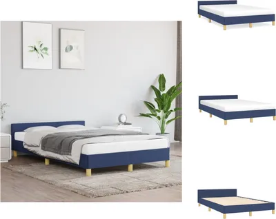Obrázek produktu pro vidaXL Rám postele s čelem modrý 120x200 cm látka - Postele a rámy postelí