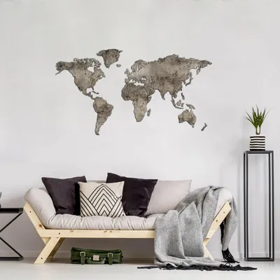 Zdjęcie produktu dla Giallobus - Mapa świata - przemysłowa - cementowa - dekoracja ścienna z drewna MDF - 130x72 - Drewno MDF - Cemento