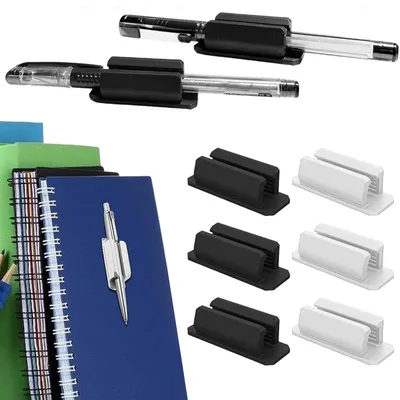 Produktbild von Set mit 6 Silikon-Stifthaltern, selbstklebend, flexibel, für Klassenzimmer, Büro, Schreibtisch, Whiteboard (schwarz und weiß)